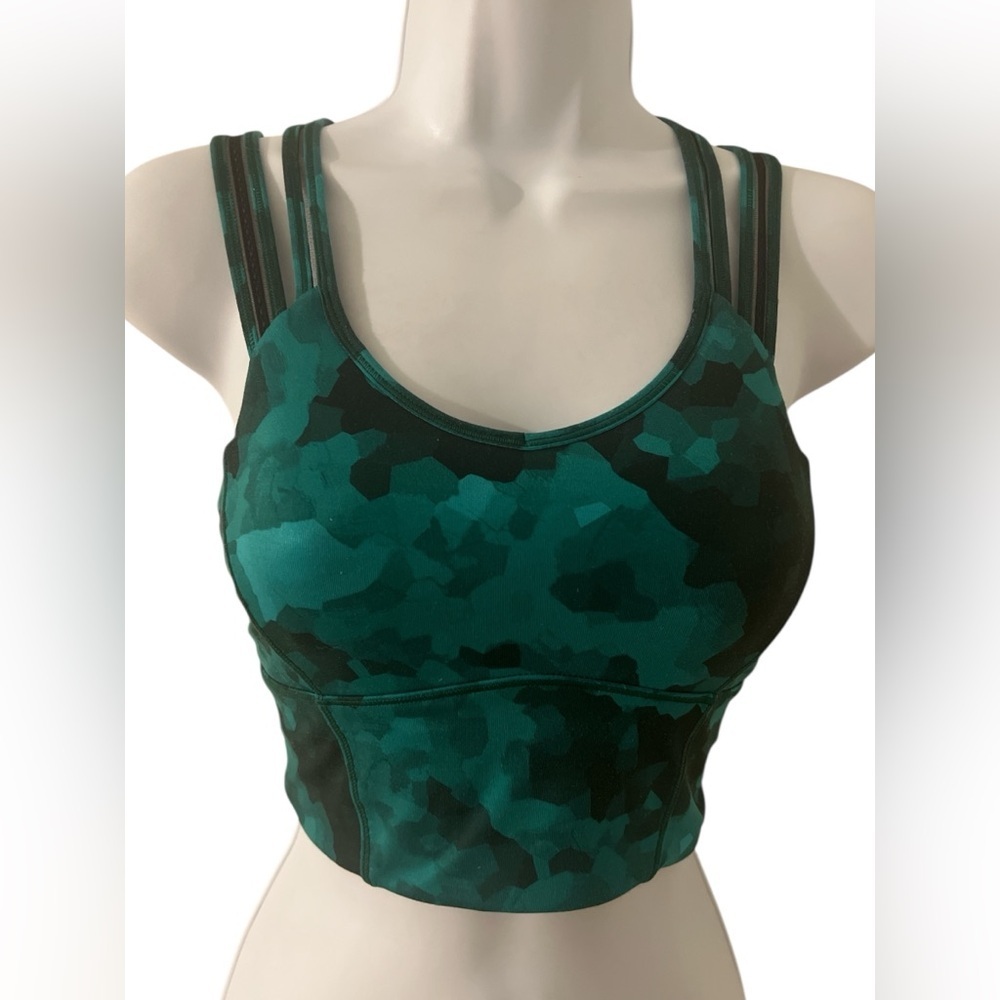 lululemon athletica Teal Camouflage Multi‑Strap Sports Bra Sz/4 - Picture 2 of 9